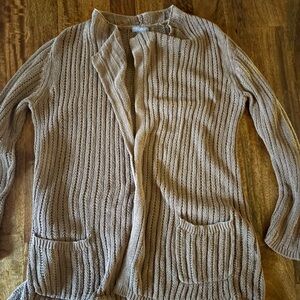 J. Jill Taupe Open-Front Cardigan Small Linen- Cotton Blend